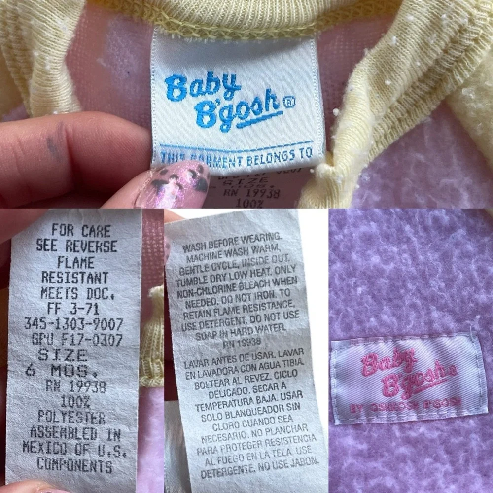 Baby Bgosh by OshKosh 6 Mon. Yellow Pink Fleece Footed Sleeper Front Zip Vintage